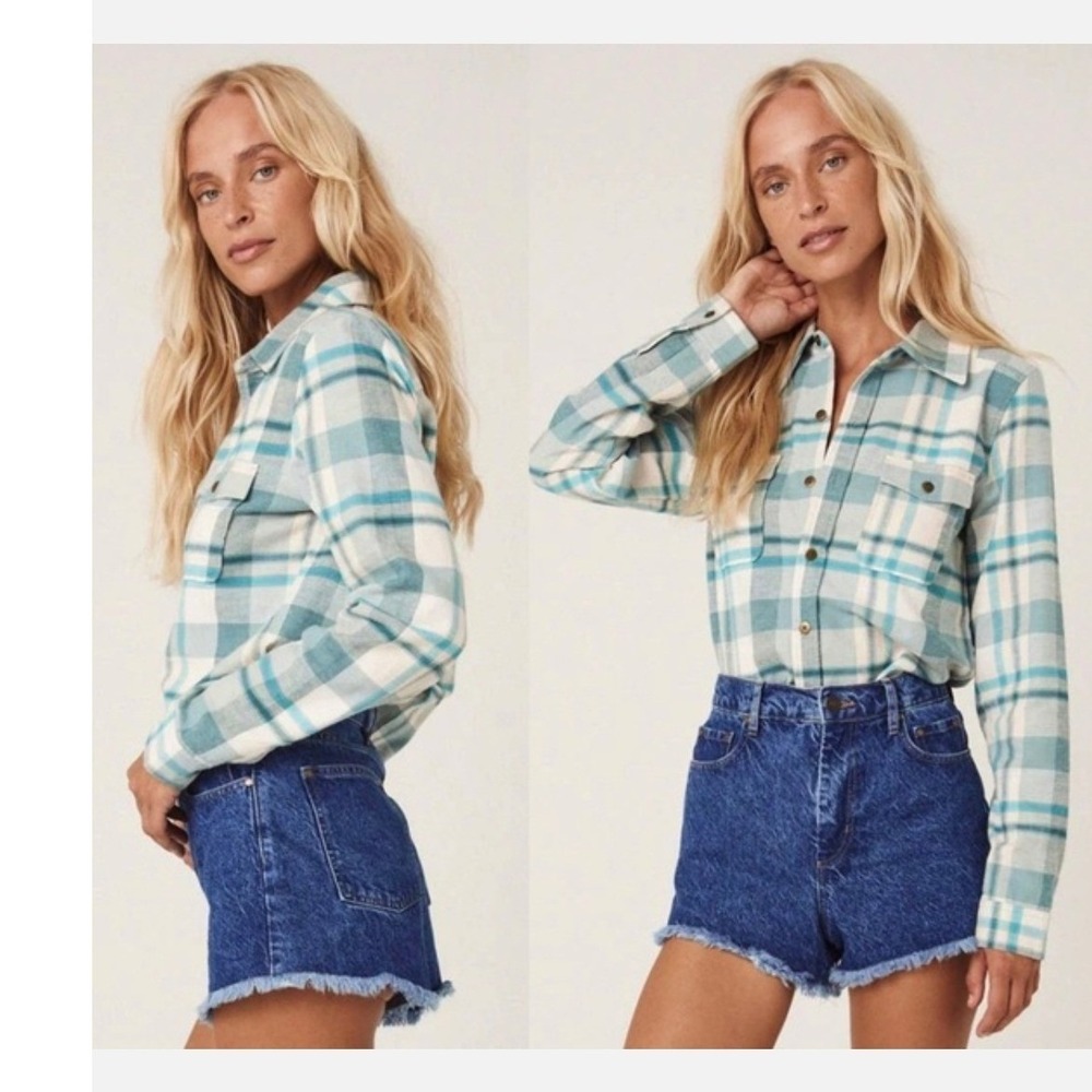Spell Maverick Flannel XL Sage Plaid Organic Cotton Hemp Button Up Shirt NWT - Picture 3 of 14
